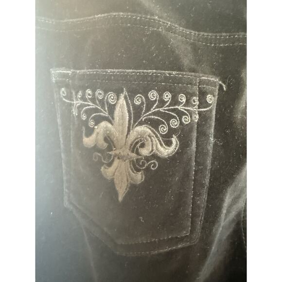 Y2K 317 Embroidered Flare Velvet Pants Womens 32 x 32 Black Fleur De Lis Grunge - Picture 11 of 15